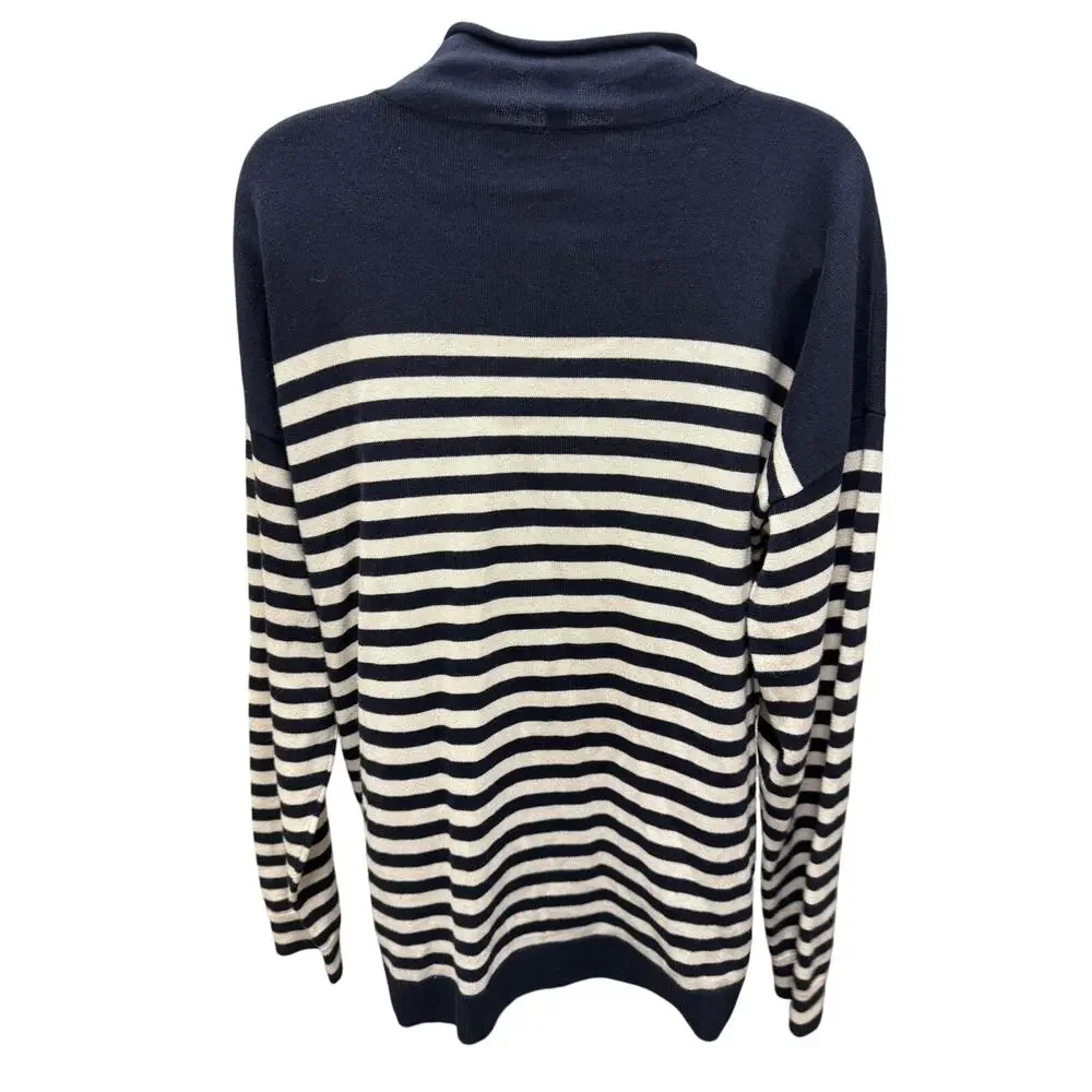 Lauren Ralph Lauren Womens SZ XL Cotton M button embellishments Navy Blue Stripe - Picture 3 of 4